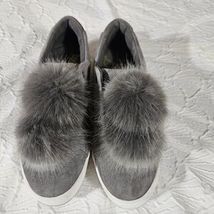 Sam Edelman Gray Sueded Faux Fur Slip-On Sneakers Size 8